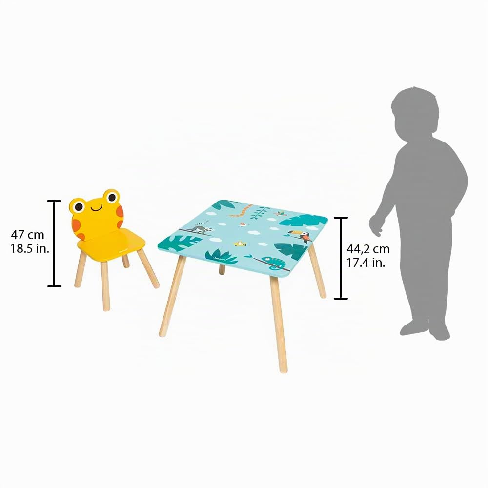 janod-tropik-table-et-2-chaises-en-bois-enfant-grenouille-et-jaguar-j08273 image 3
