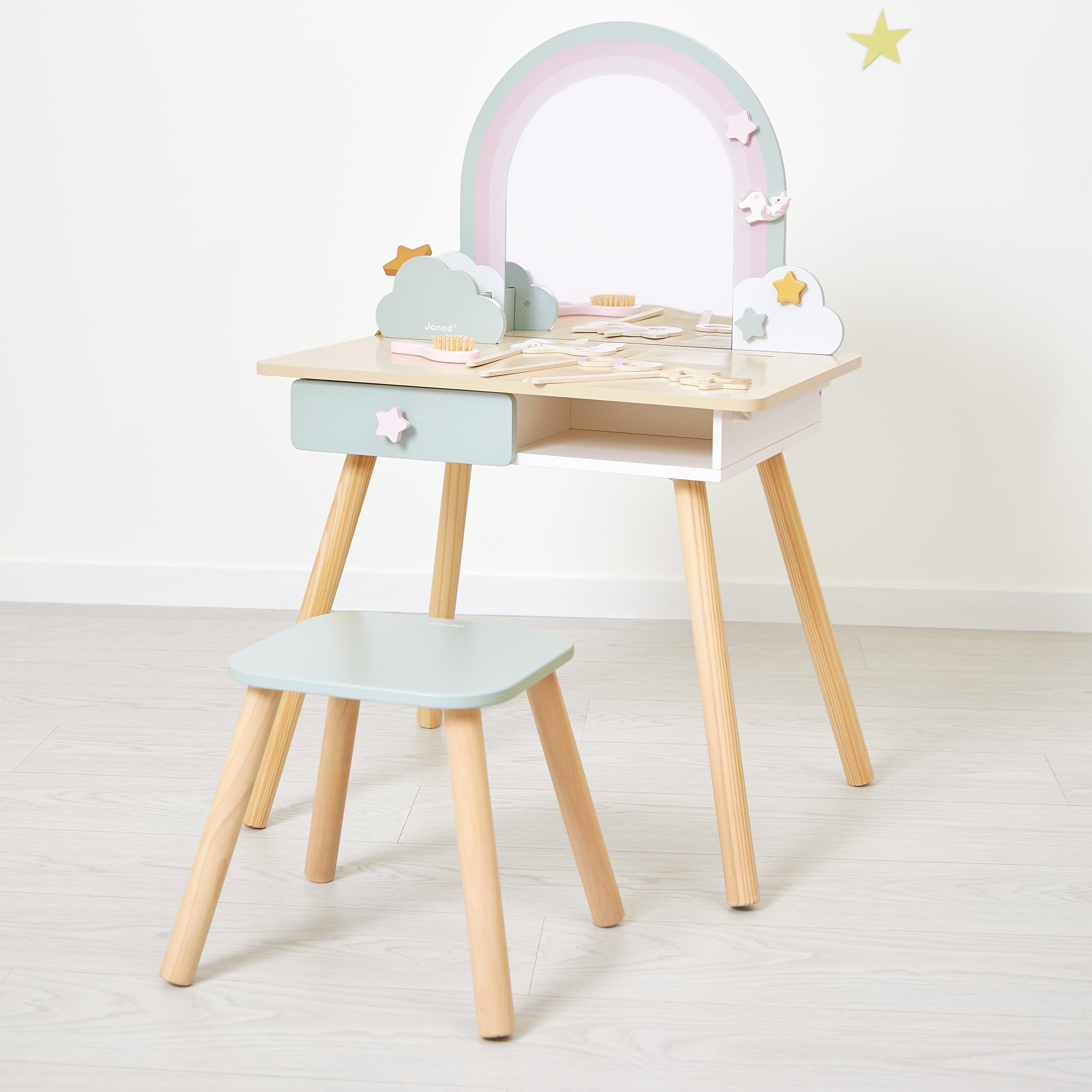 janod-j06464-coiffeuse-enfant-licorne-en-bois-avec-miroir-tabouret-et-10-accesso image 5
