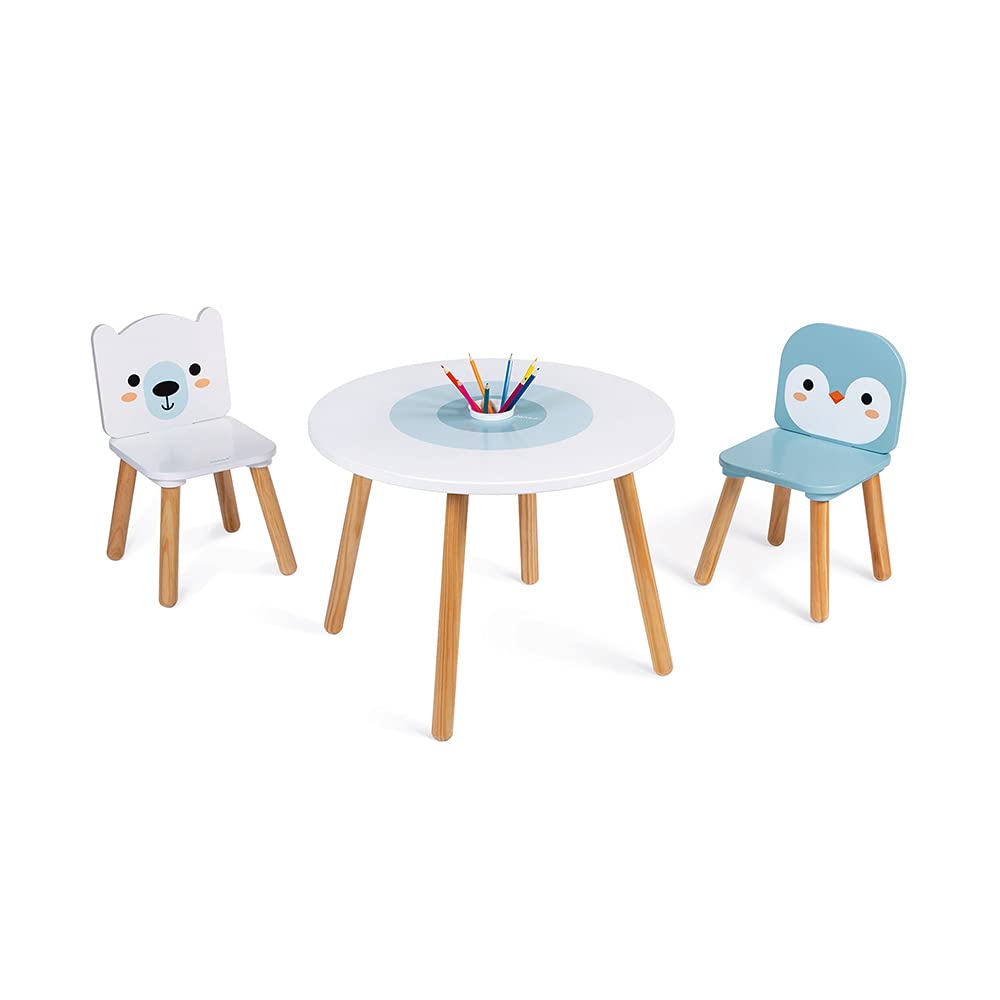 janod-j09650-table-et-2-chaises-banquise-en-bois-3-6-ans-ours-et-pingouin image 2