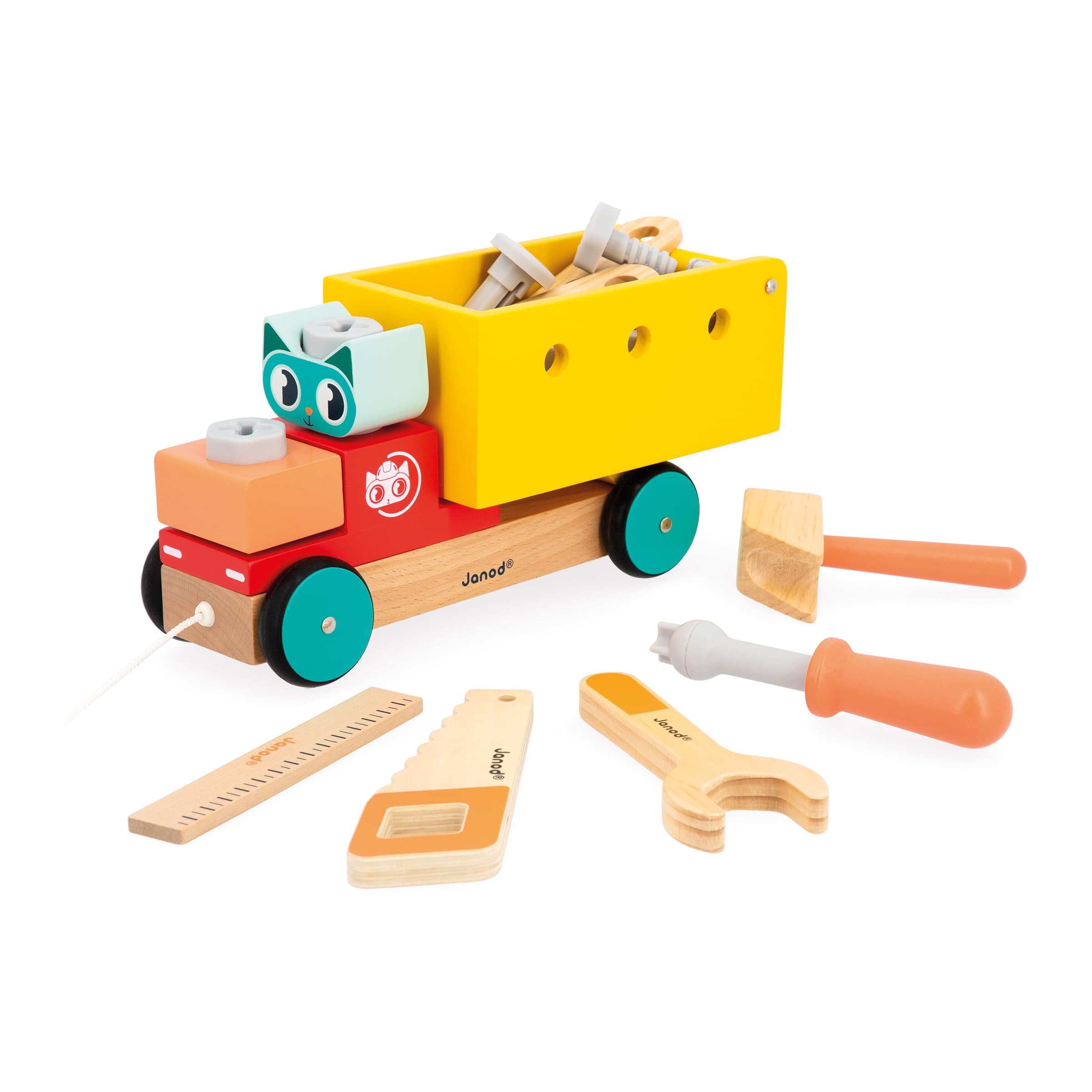 janod-brico-kids-camion-de-bricolage-tirer-en-bois-23-accessoires image 3
