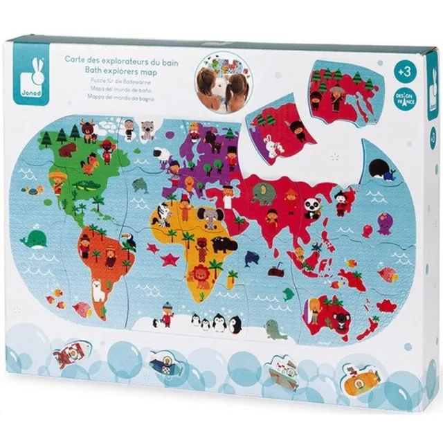 janod-carte-des-explorateurs-puzzle-de-bain-28-pi-ces-mousse-4-v-hicules image 1